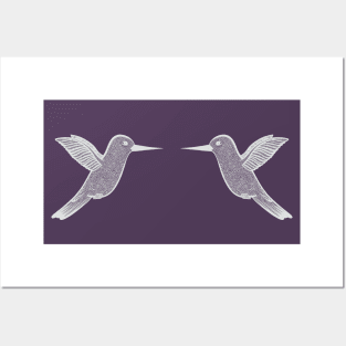 Hummingbirds in Love - cute and fun bird design - on purple Posters and Art